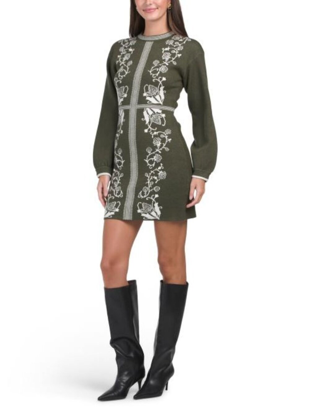 ZOE & CLAIRE Long Sleeve Knit Jacquard Mini Sweater Dress